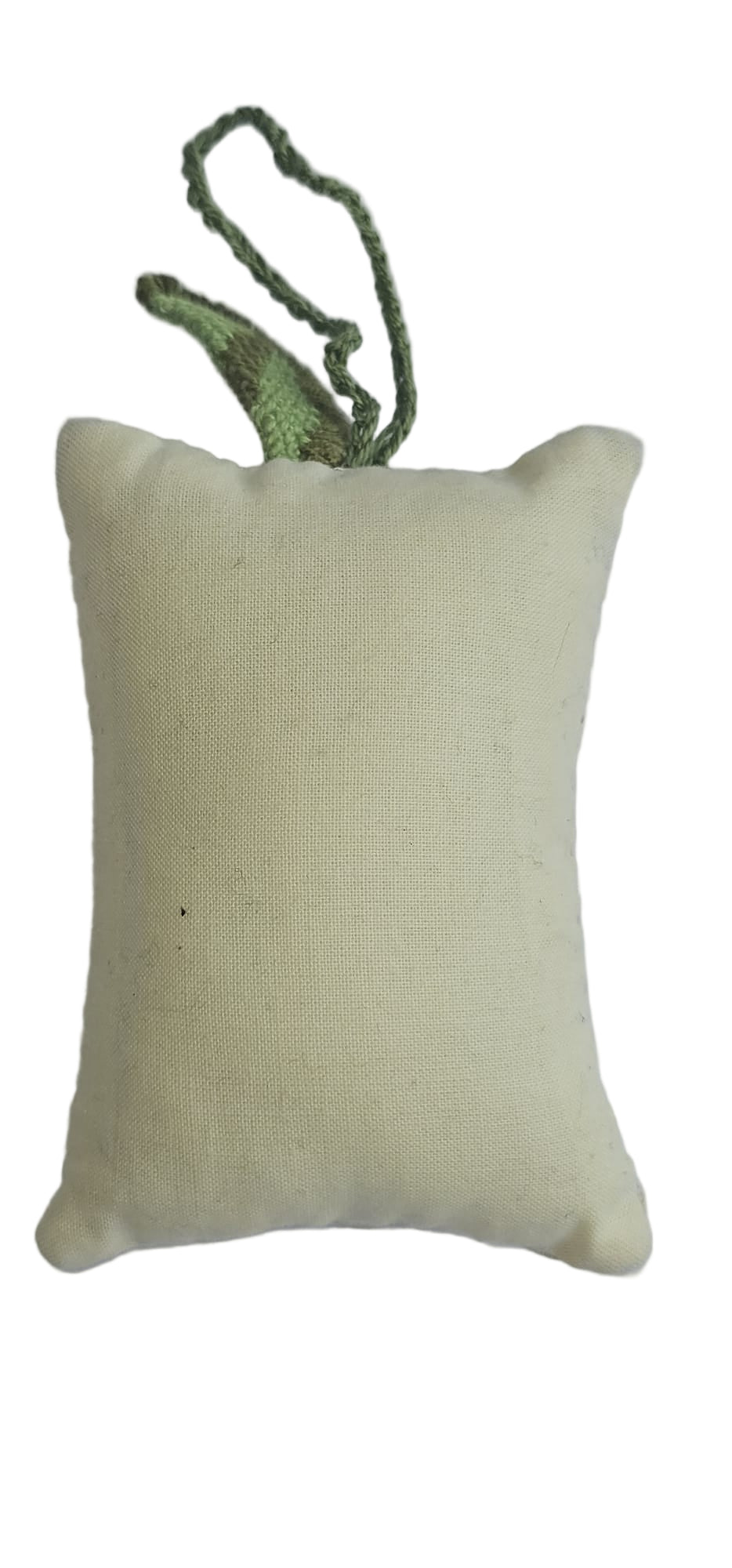Small beige pillow with a green plant on a white background