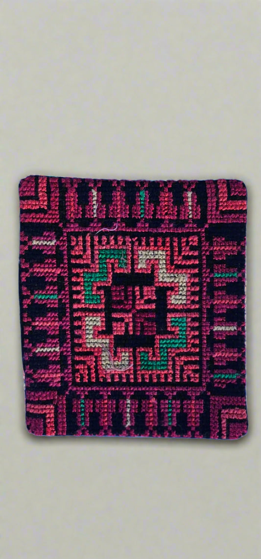 Tatreez Beeswax-Coated Coaster – Crimson Motif