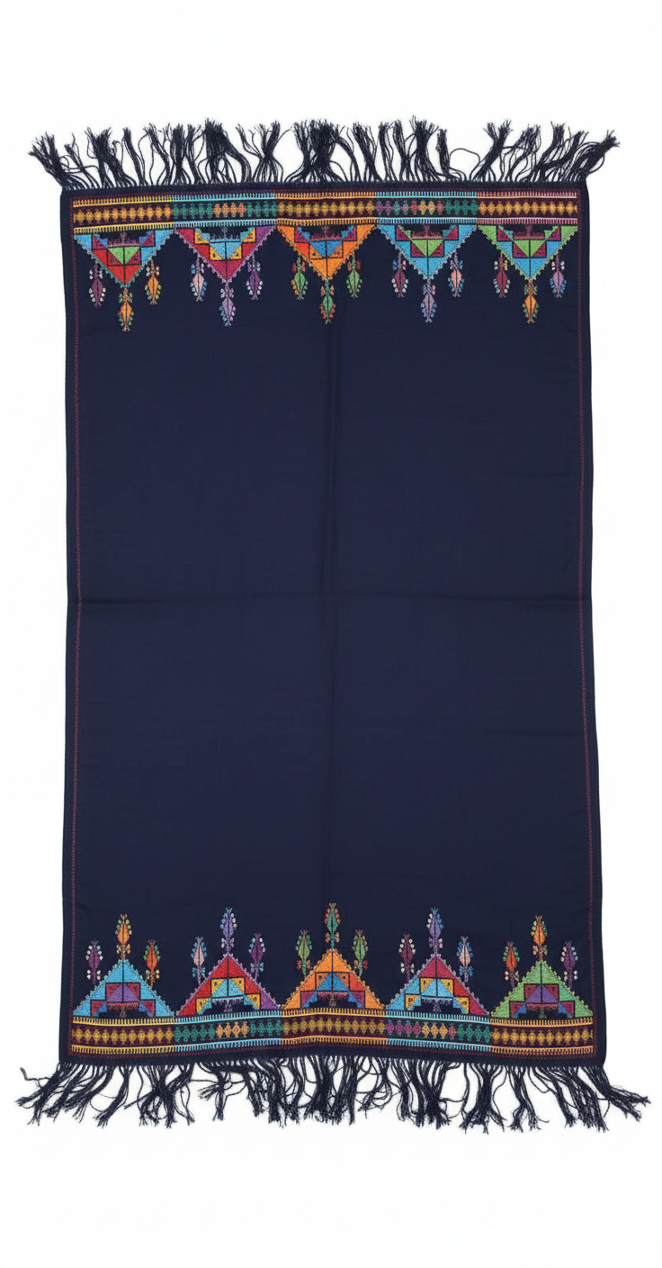 🌌 Navy Blue Tatreez Scarf – Timeless Elegance