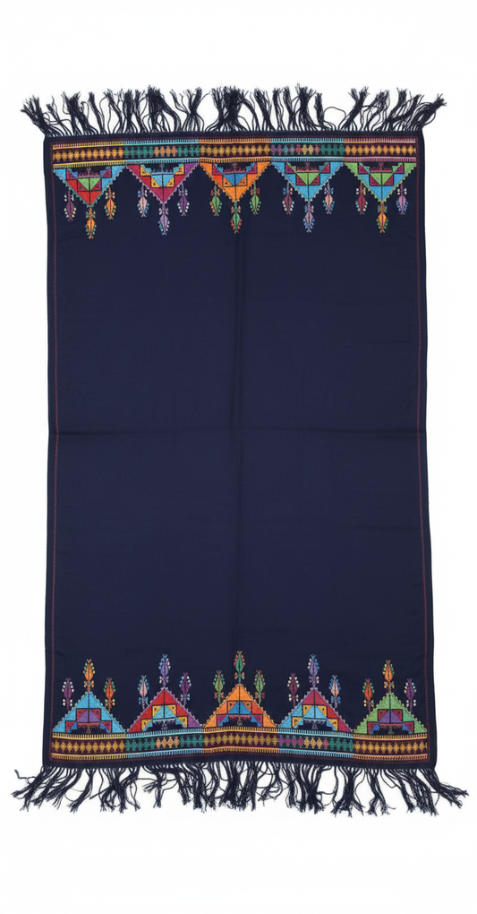 🌌 Navy Blue Tatreez Scarf – Timeless Elegance