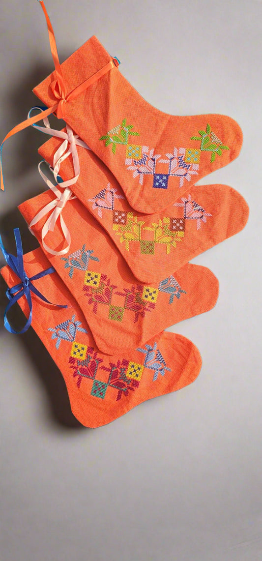 🧡 Tatreez Gift/celebration Stockings – Peach/ Orange Edition