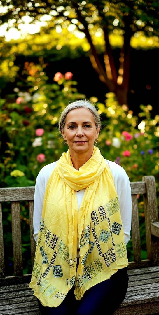 ☀️ Yellow Tatreez Scarf – Radiance in Heritage