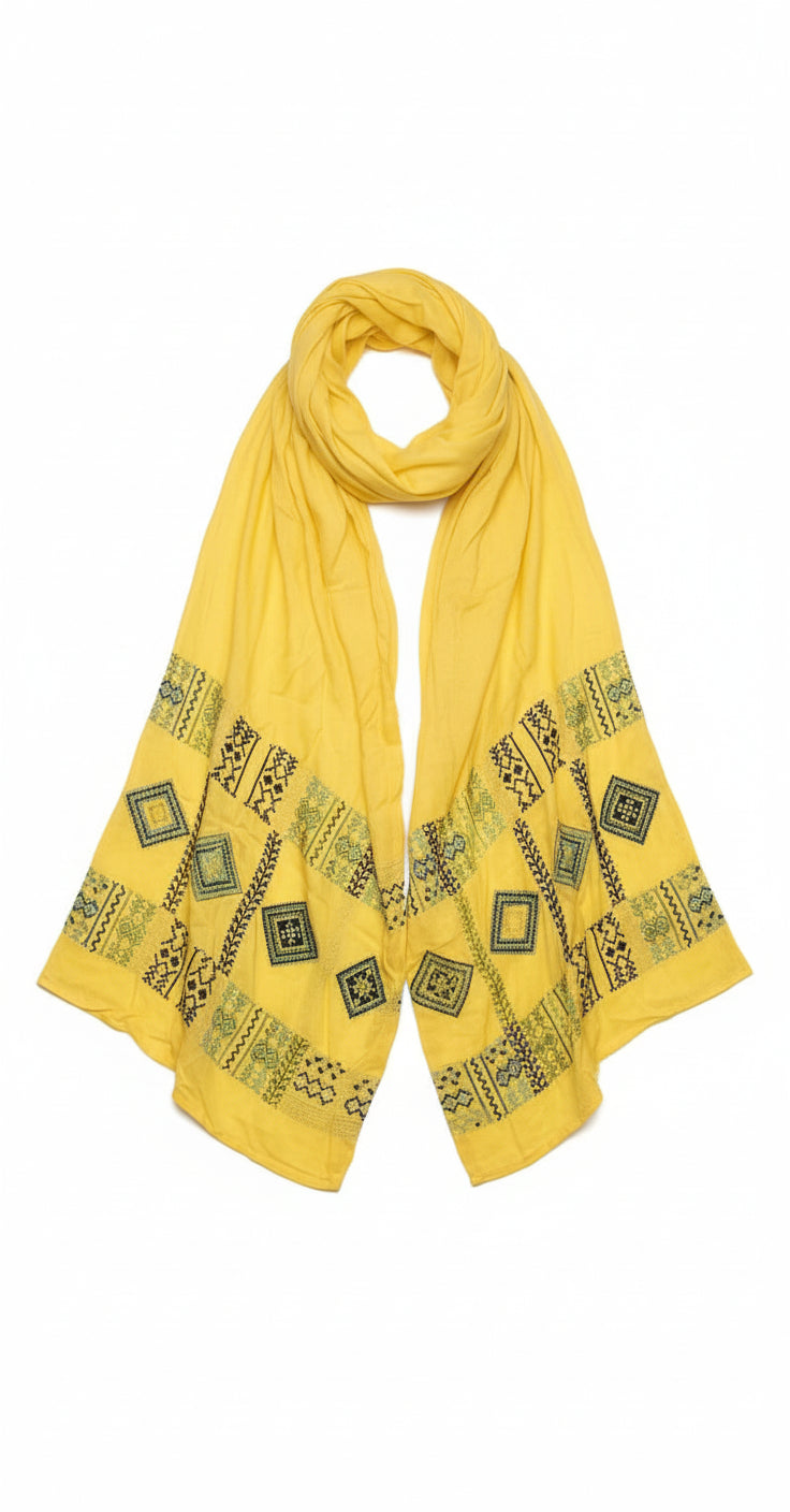 ☀️ Yellow Tatreez Scarf – Radiance in Heritage