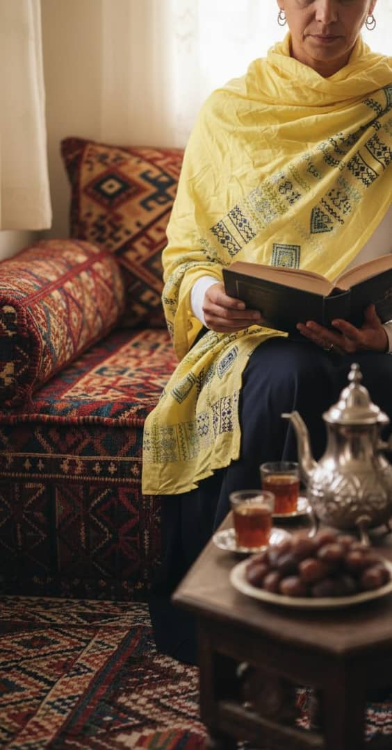 ☀️ Yellow Tatreez Scarf – Radiance in Heritage