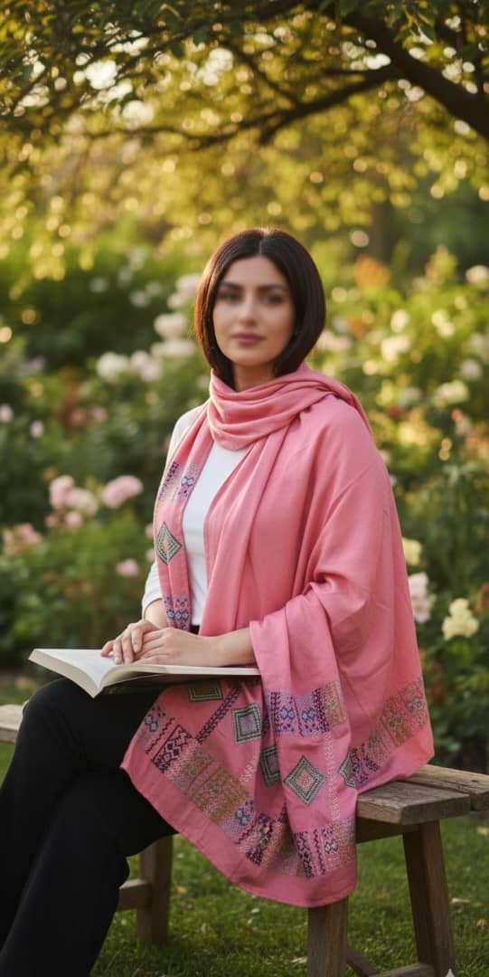 🌸 Pink Tatreez Scarf – Grace in Every Stitch