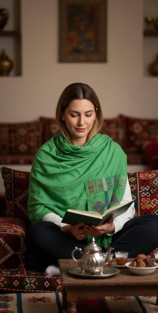 🌿 Green Tatreez Scarf – Inspired by Nature