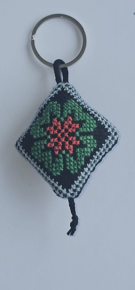 Palestinian Tatreez Floral Diamond Key Ring