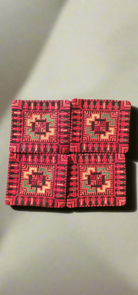 Tatreez Beeswax-Coated Coaster – Crimson Motif