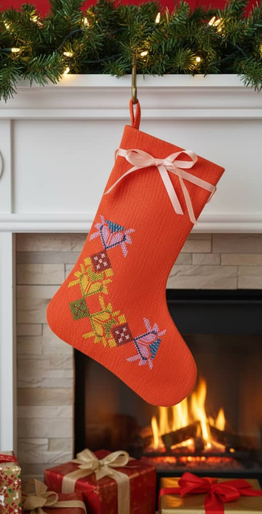 🧡 Tatreez Gift/celebration Stockings – Peach/ Orange Edition