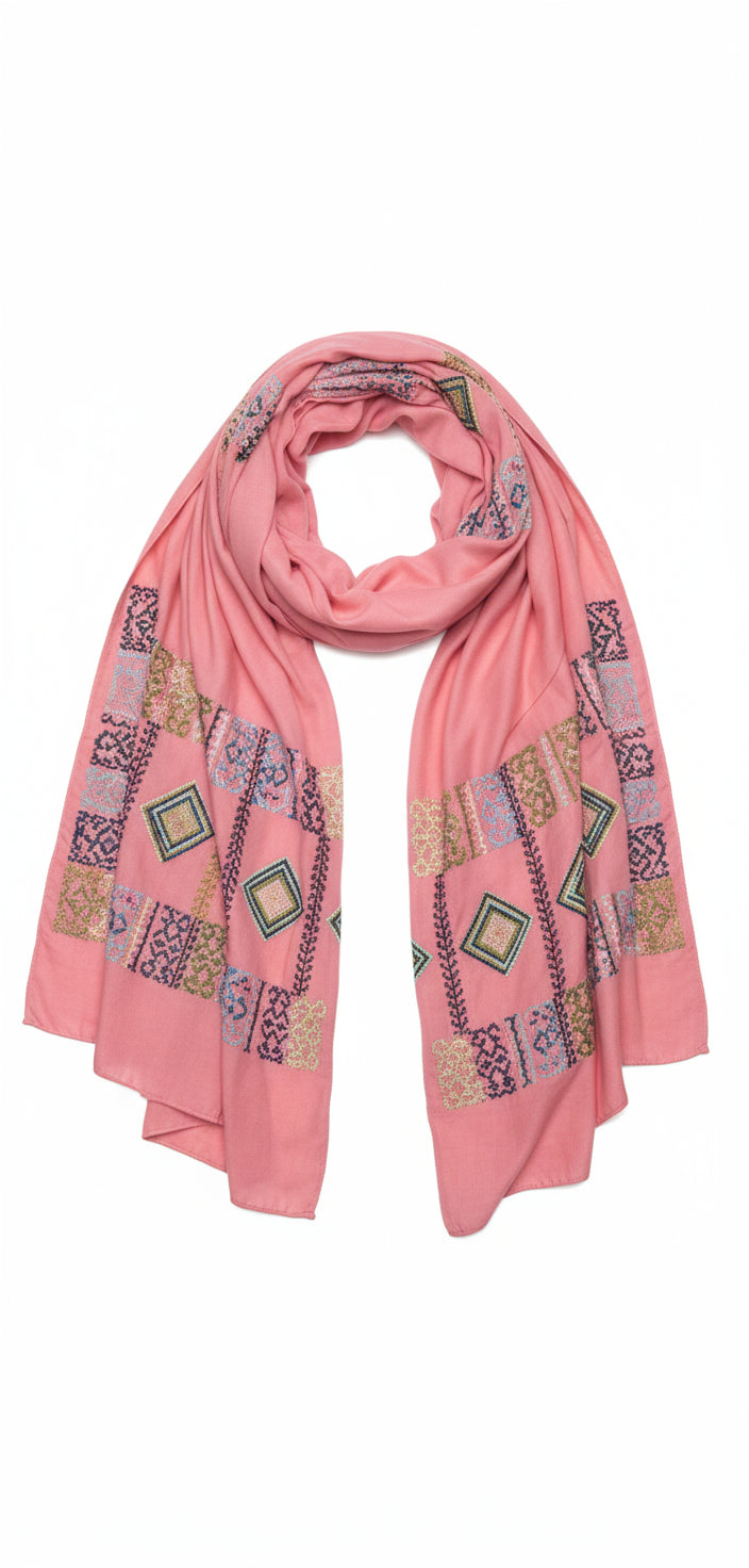 🌸 Pink Tatreez Scarf – Grace in Every Stitch